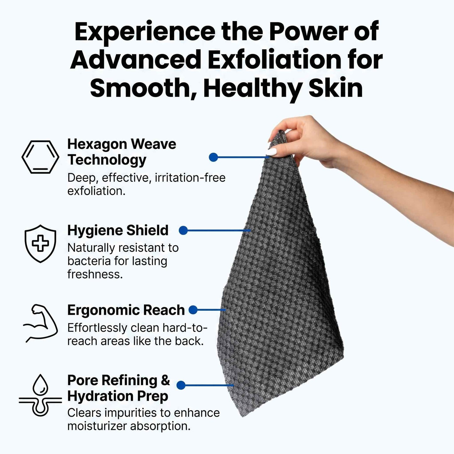 LEZONIS Silq™ Exfoliating Antibacterial Shower Towel